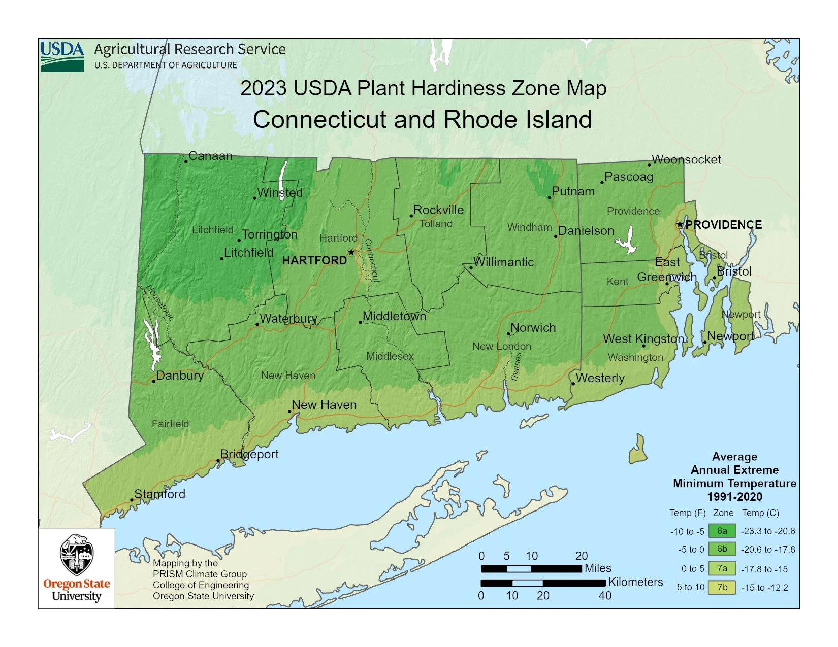 Connecticut State Plant Hardiness Zone Map 2023