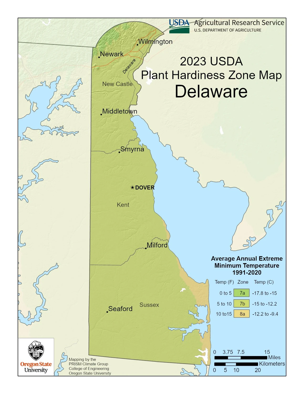Delaware State Plant Hardiness Zone Map 2023