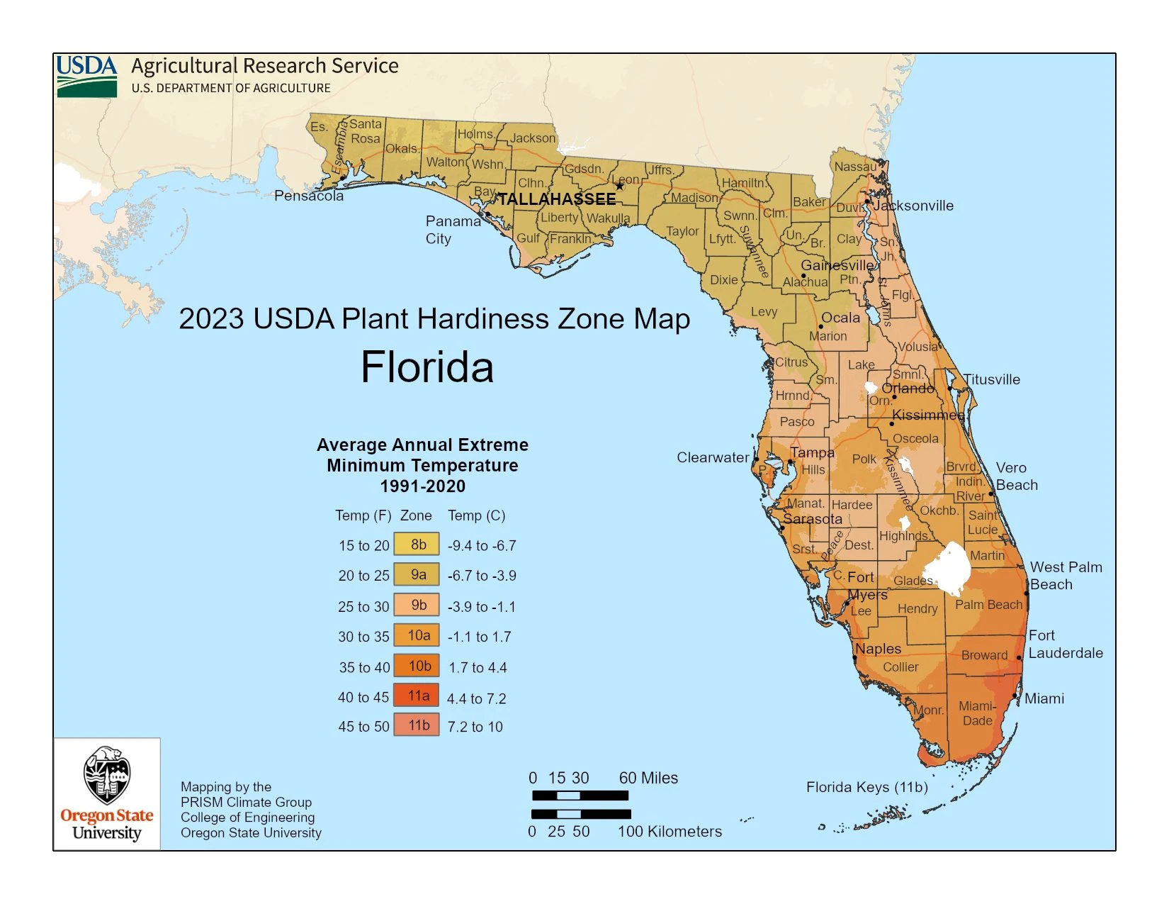 Florida State Plant Hardiness Zone Map 2023