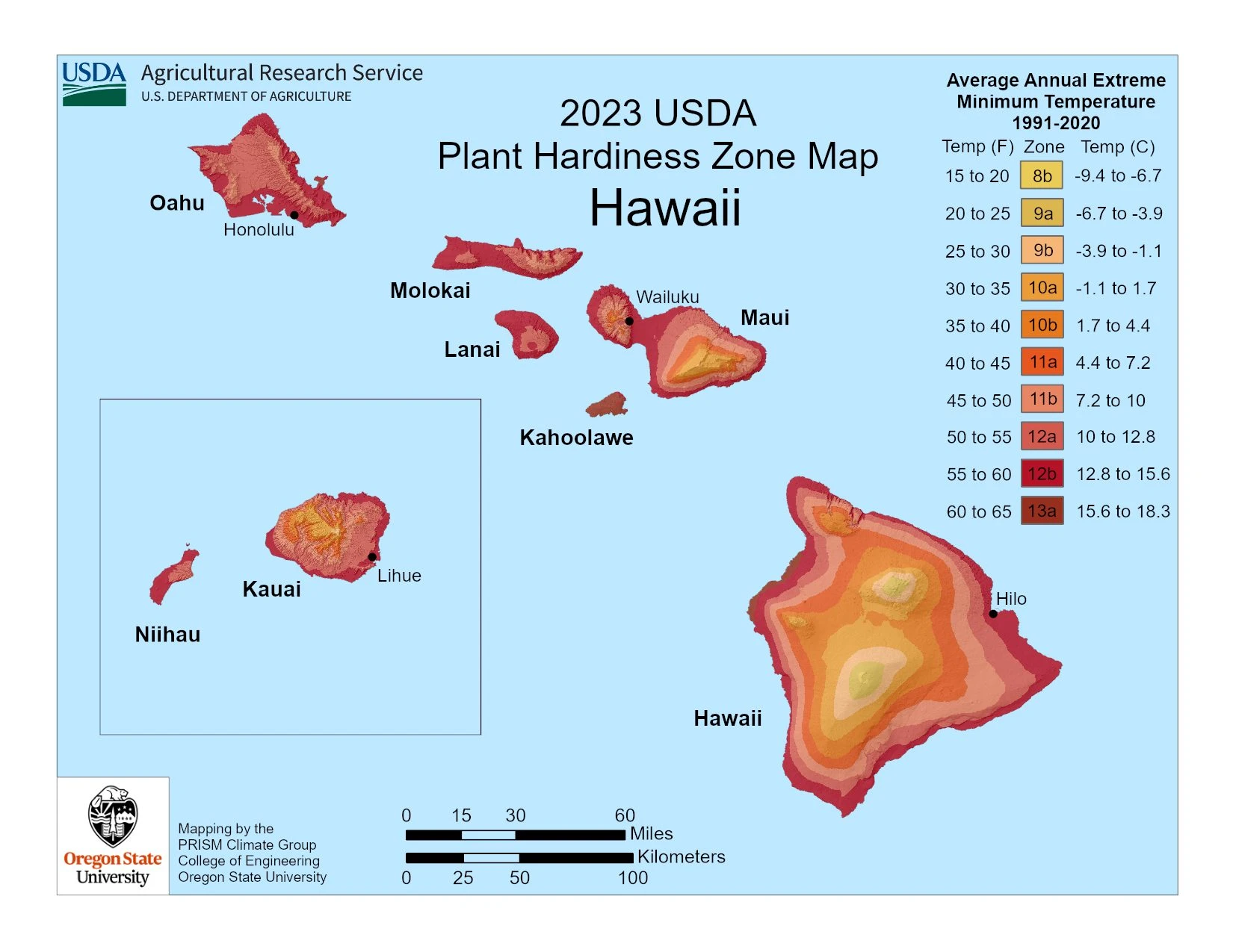 Hawaii State Plant Hardiness Zone Map 2023