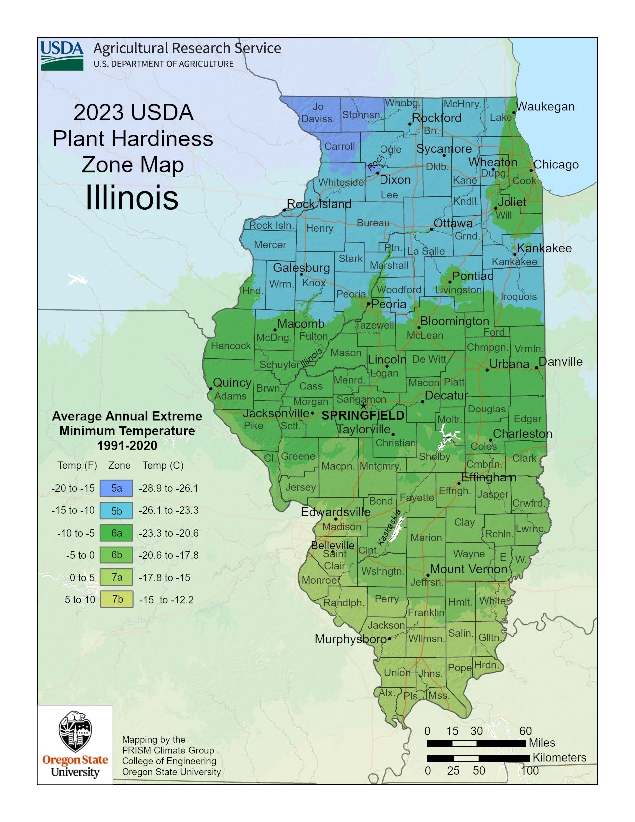 Illinois State Plant Hardiness Zone Map 2023