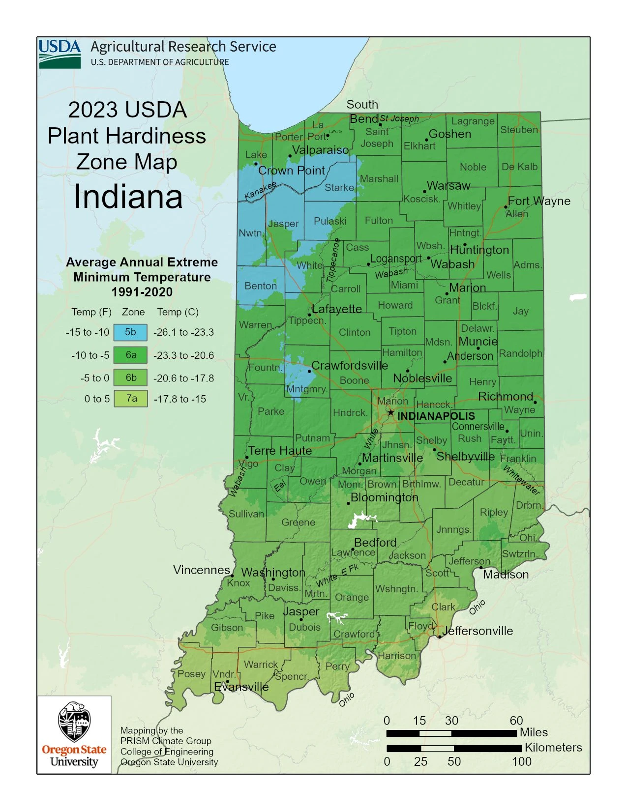 Indiana State Plant Hardiness Zone Map 2023