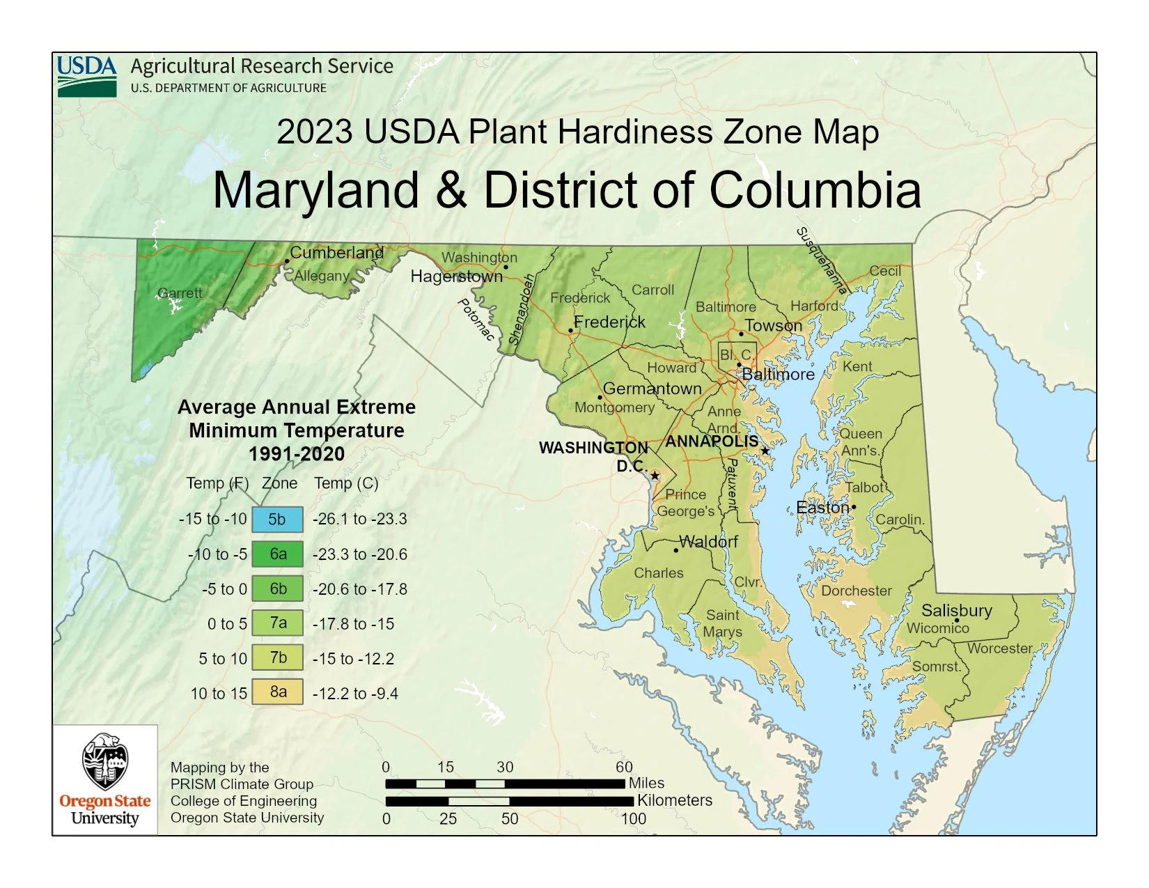 Maryland State Plant Hardiness Zone Map 2023
