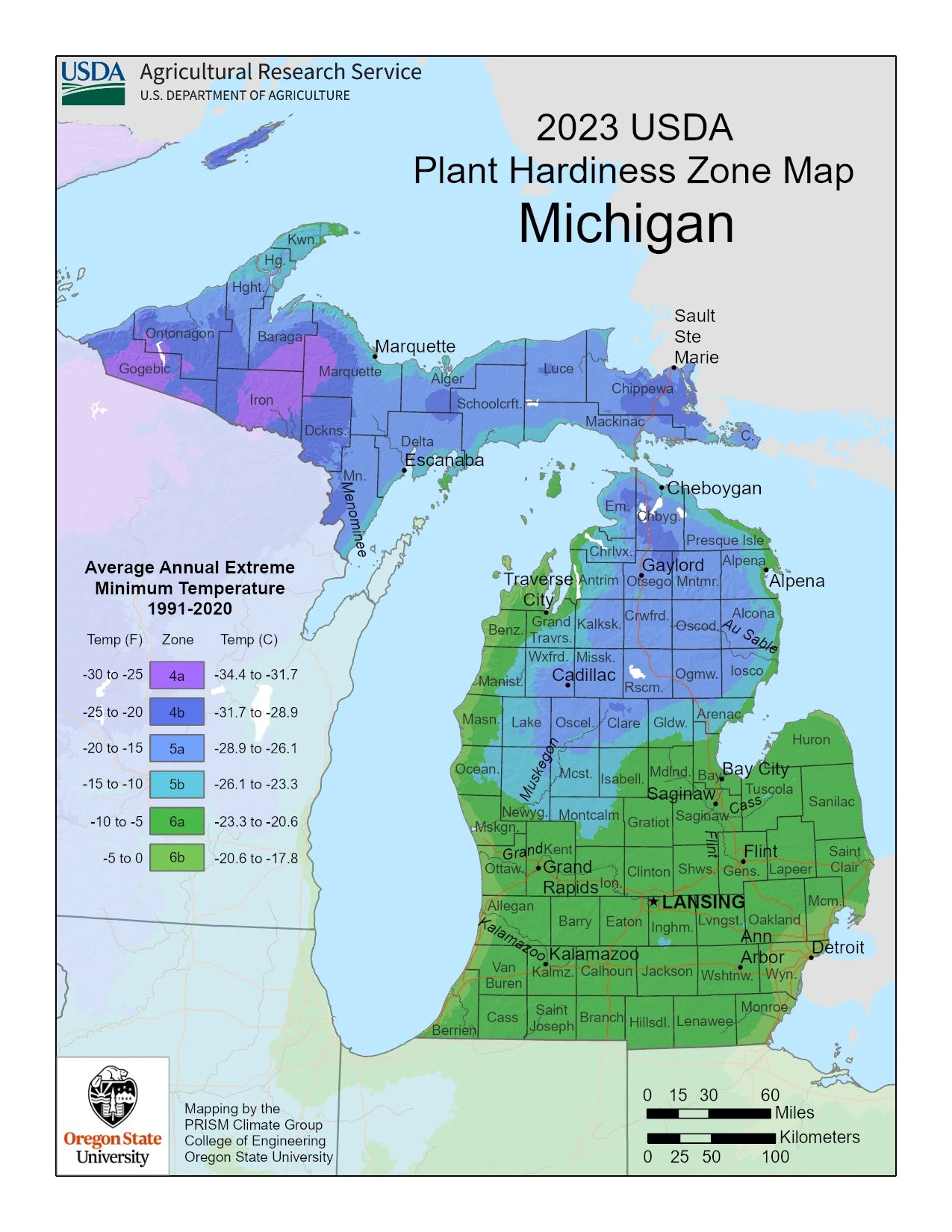 Michigan State Plant Hardiness Zone Map 2023