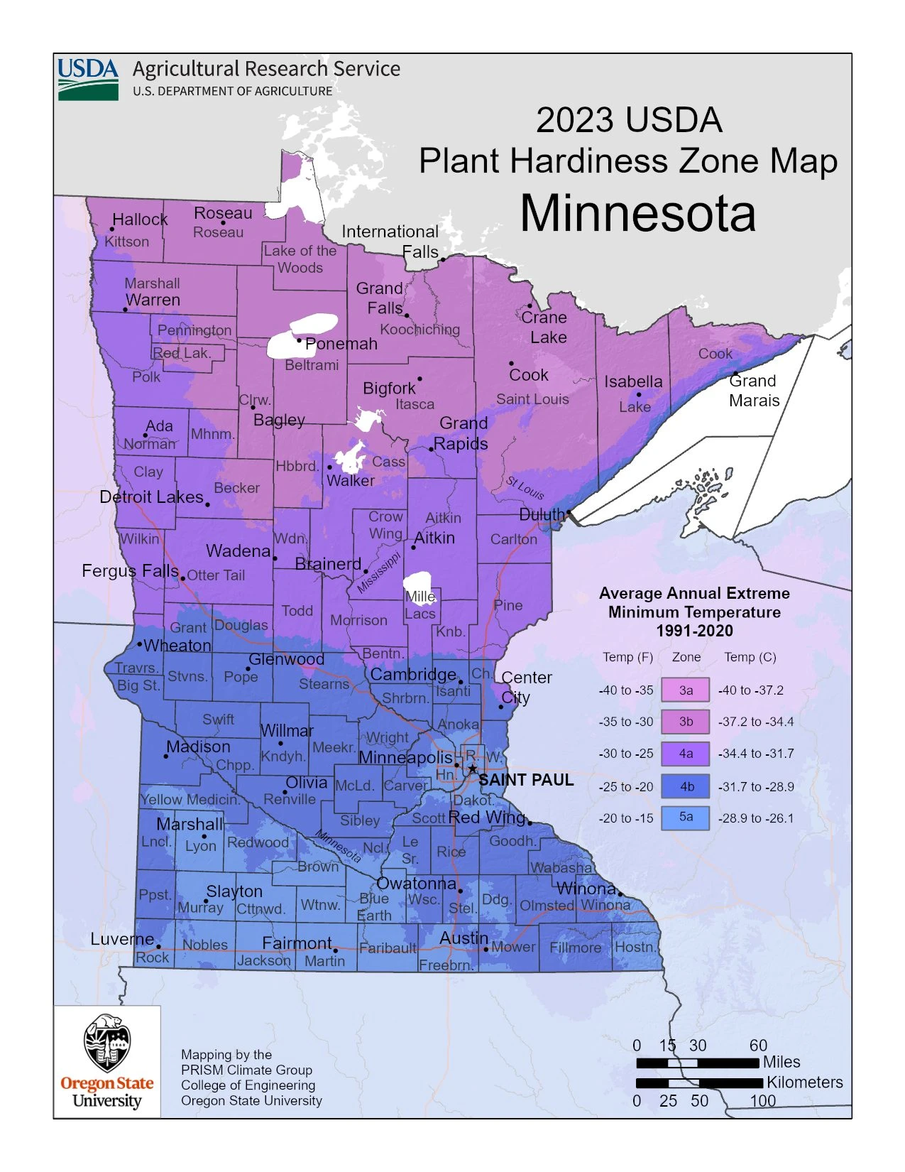 Minnesota State Plant Hardiness Zone Map 2023
