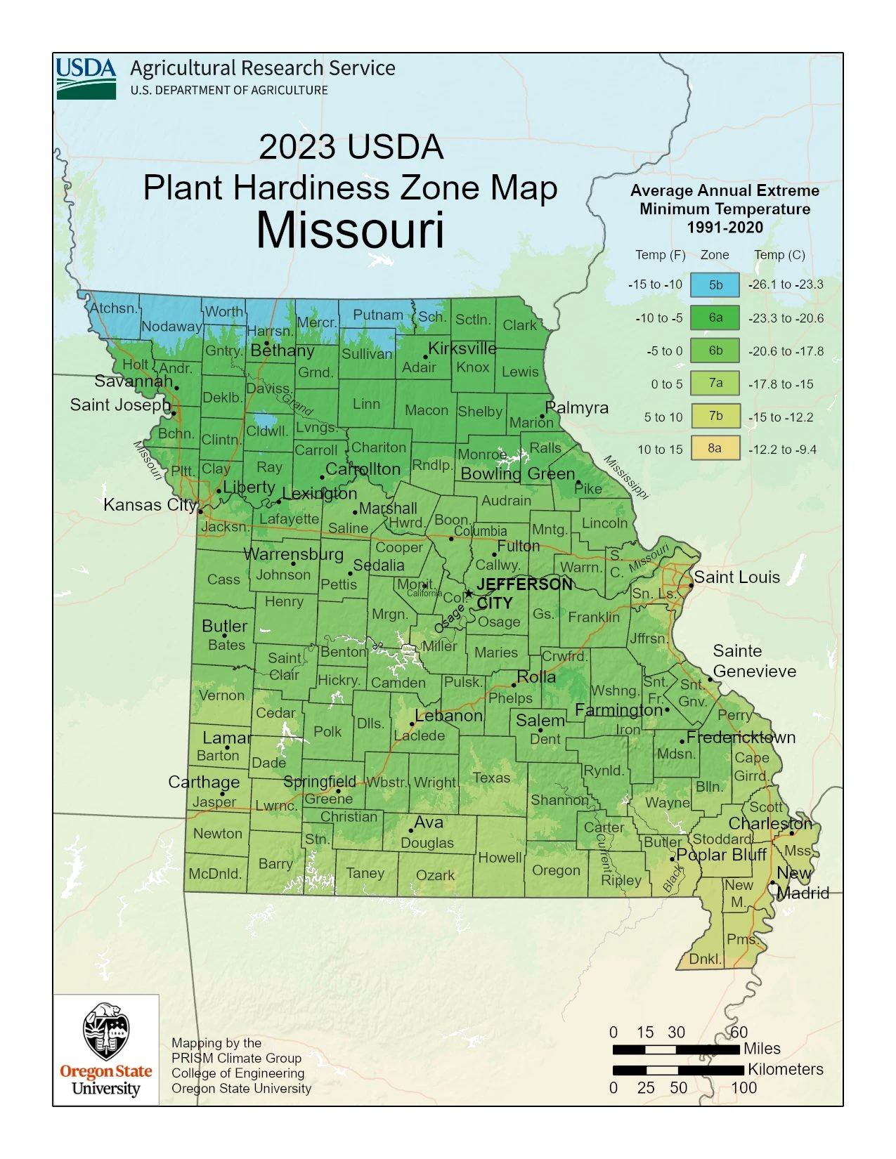 Missouri State Plant Hardiness Zone Map 2023