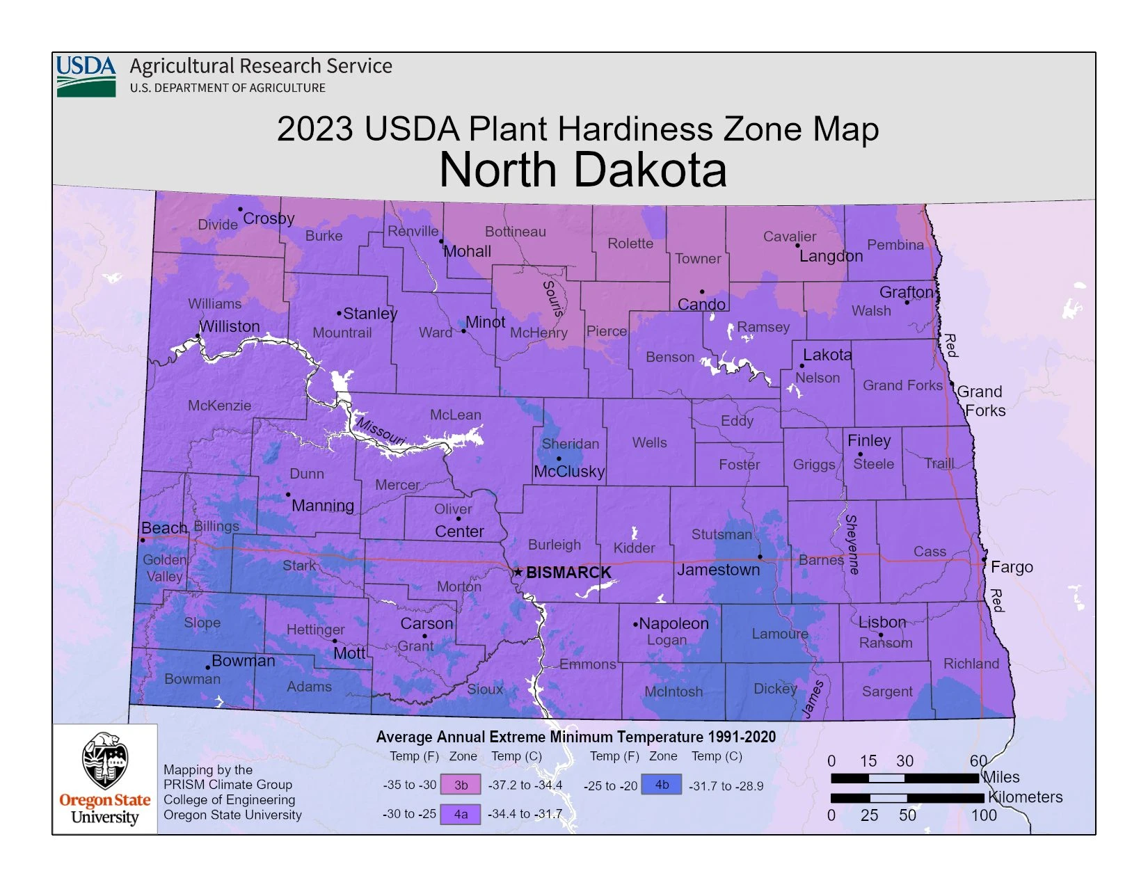 North Dakota State Plant Hardiness Zone Map 2023