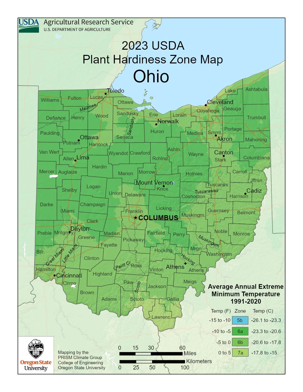 Ohio State Plant Hardiness Zone Map 2023