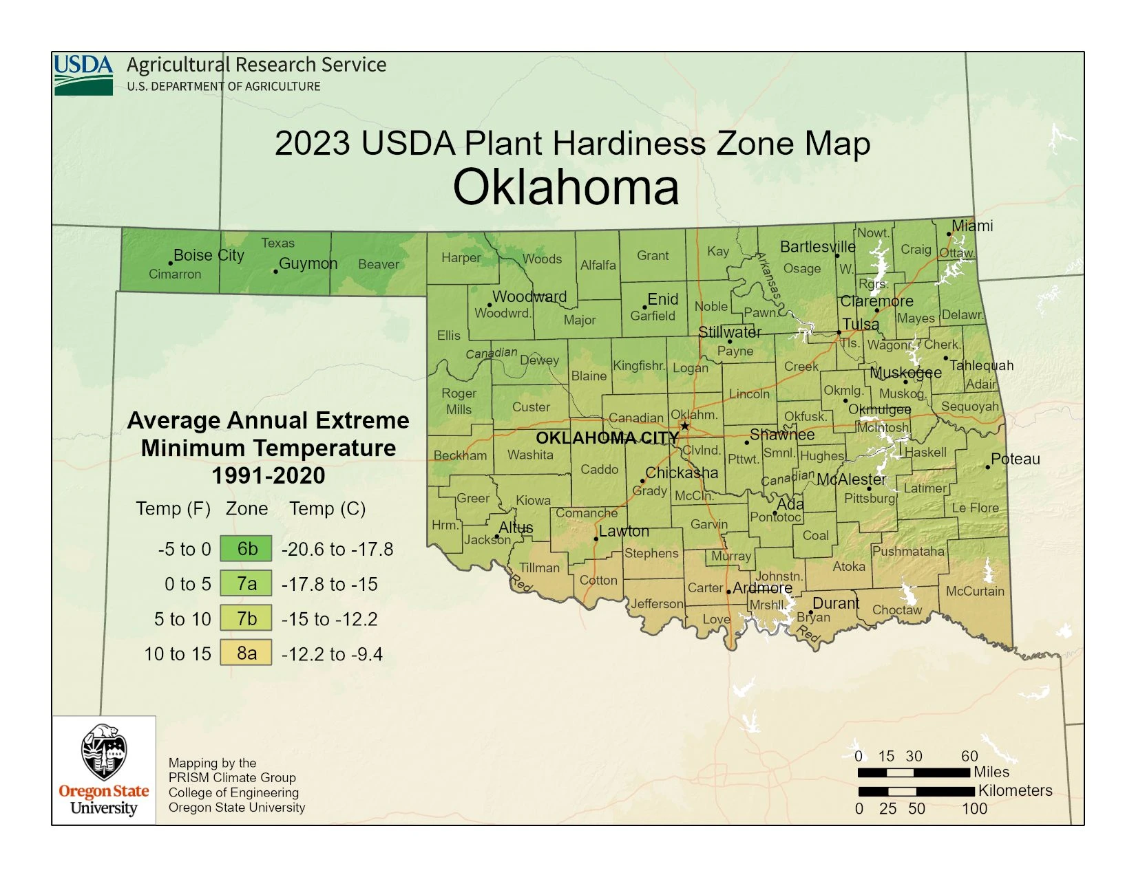 Oklahoma State Plant Hardiness Zone Map 2023