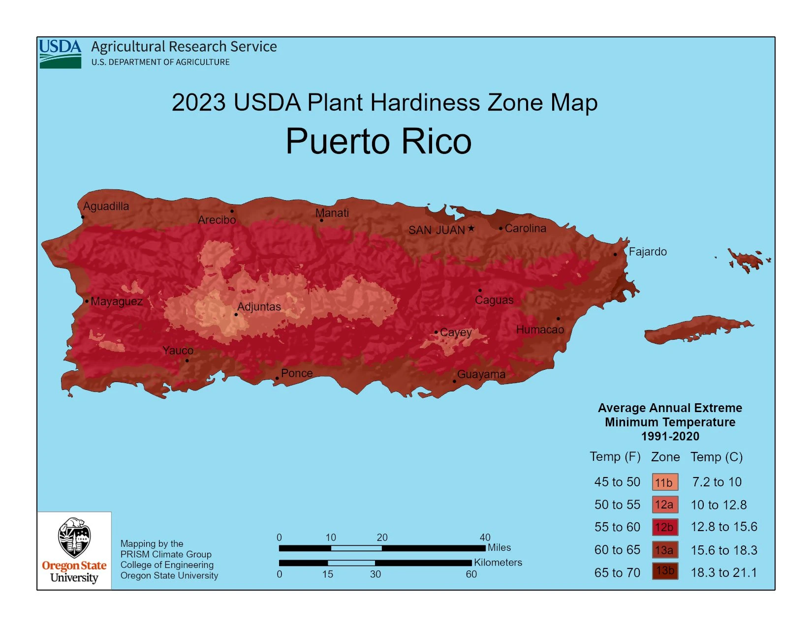 Puerto Rico Plant Hardiness Zone Map 2023