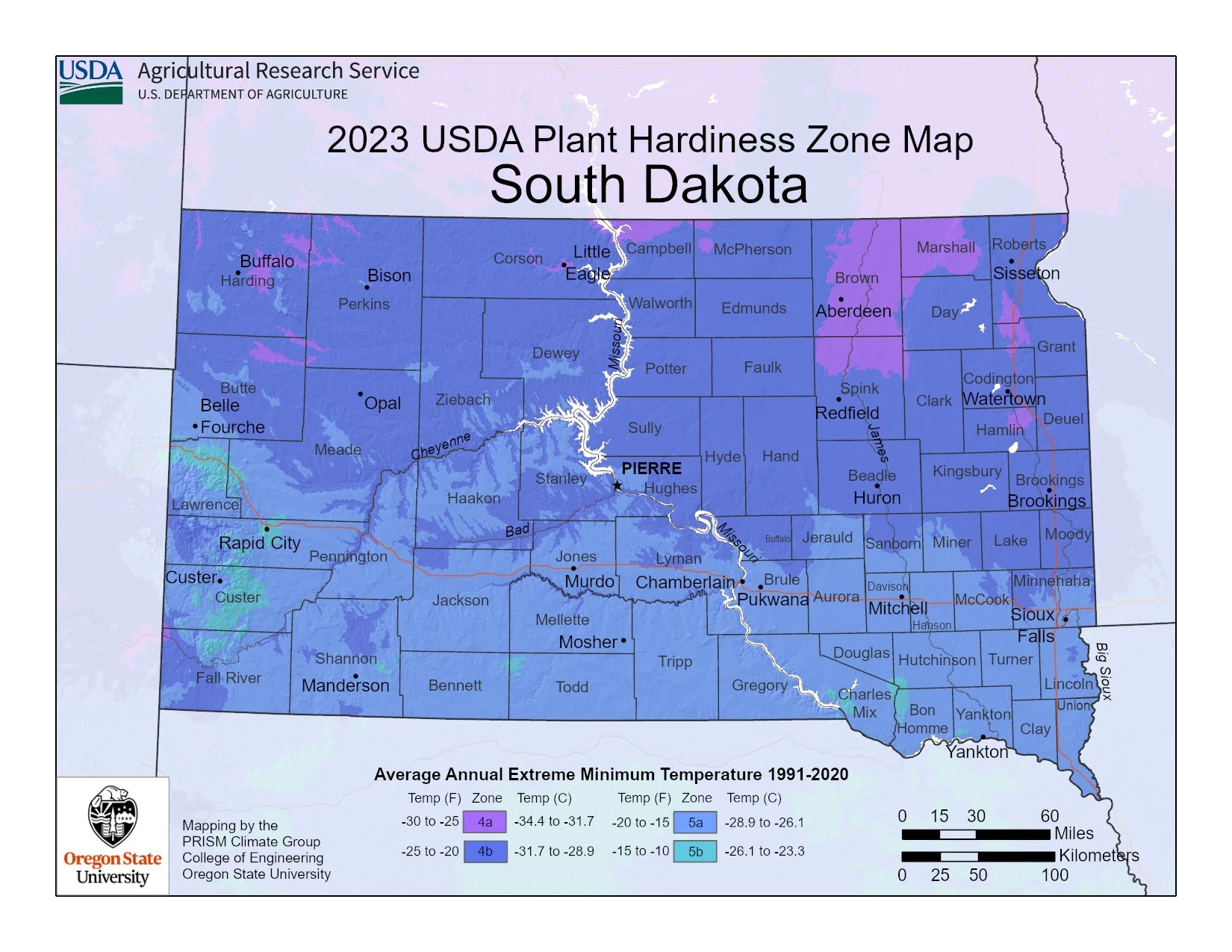 South Dakota State Plant Hardiness Zone Map 2023